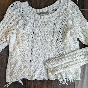 Guess cotton knit fringe sweater